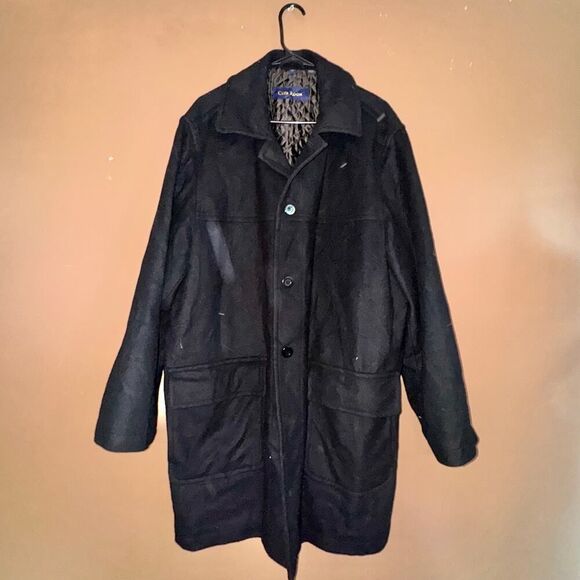 Club Room Men's Black Wool Blend Winter Pea Coat Jacket - Size XL - Picture 5 of 9